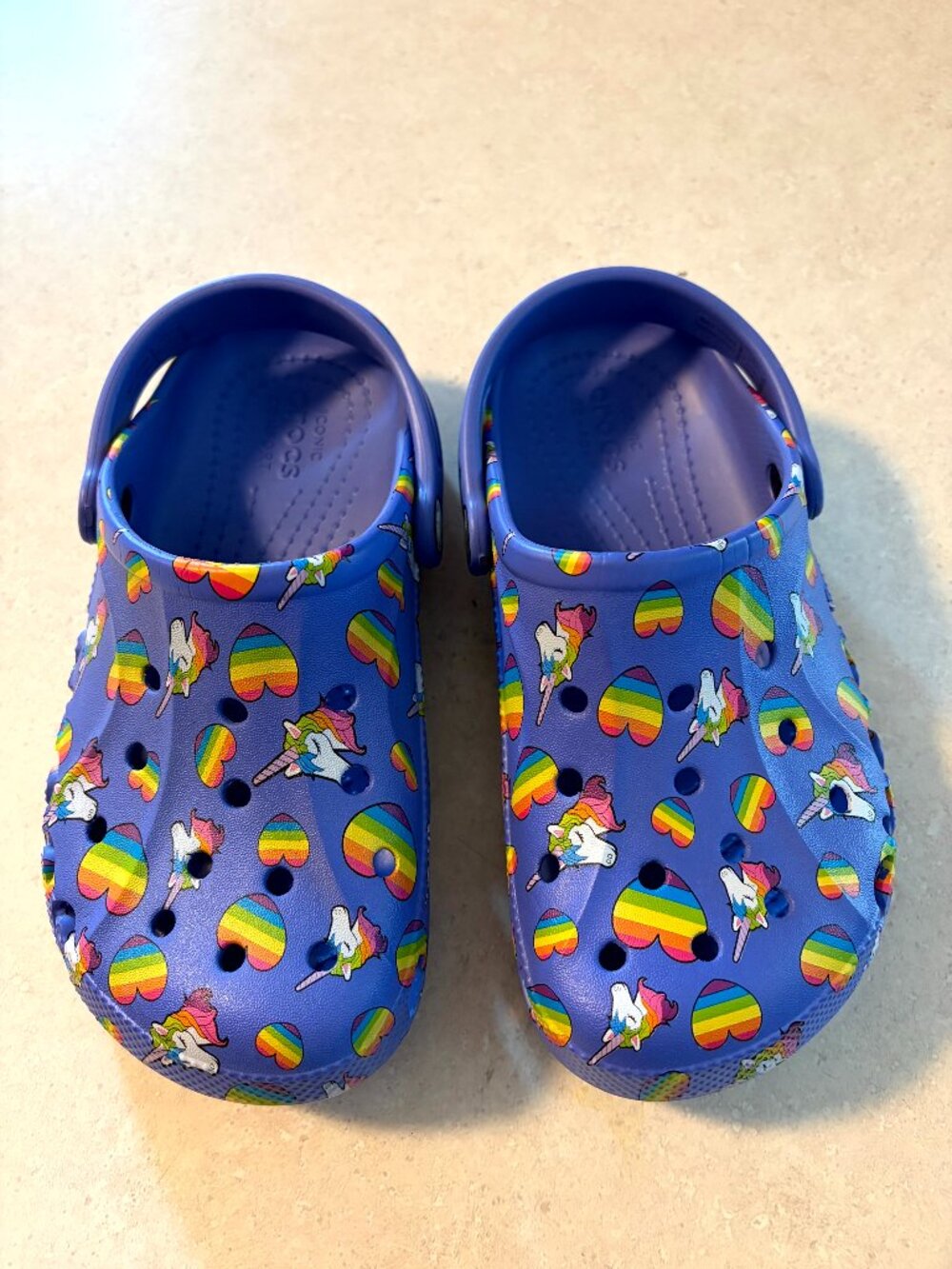 Crocs Kids Classic Clogs Unicorns Rainbows Purple Slip On Shoes Size J2